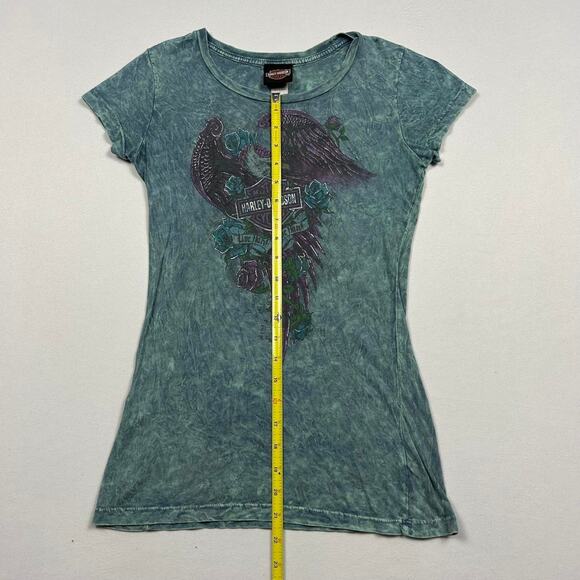 Y2K Harley Davidson Green Acid Wash Tee - Picture 6 of 7